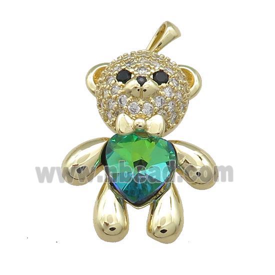 Copper Bear Pendant Pave Zircon Crystal Glass Gold Plated