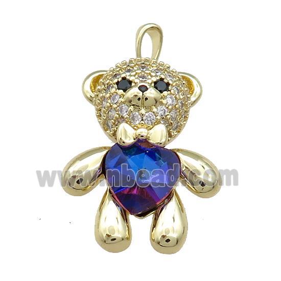 Copper Bear Pendant Pave Zircon Crystal Glass Gold Plated