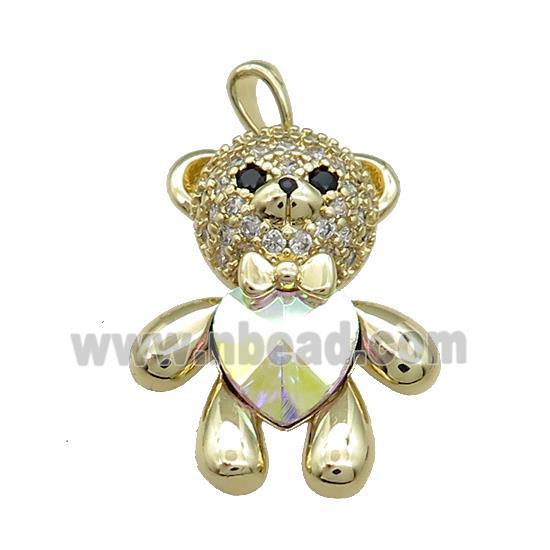 Copper Bear Pendant Pave Zircon Crystal Glass Gold Plated