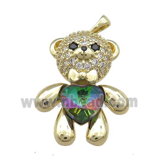 Copper Bear Pendant Pave Zircon Crystal Glass Gold Plated