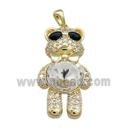 Copper Bear Pendant Pave Zircon Crystal Glass Gold Plated