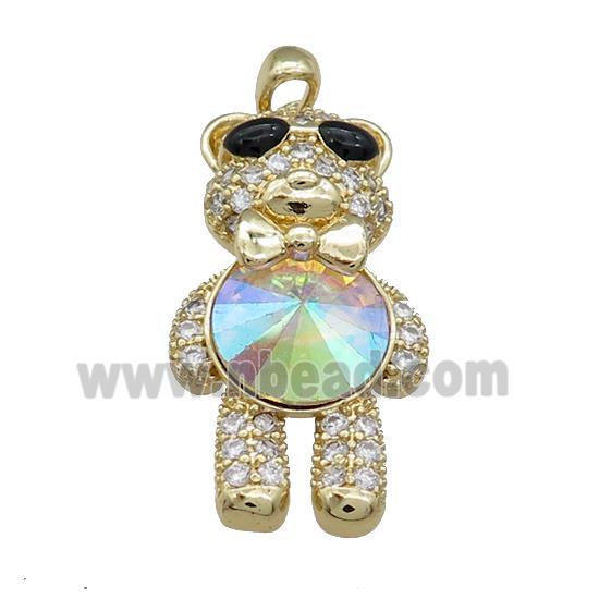 Copper Bear Pendant Pave Zircon Crystal Glass Gold Plated