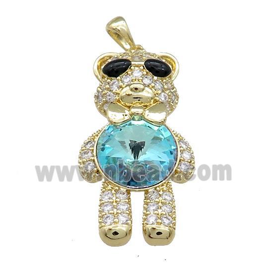 Copper Bear Pendant Pave Zircon Crystal Glass Gold Plated