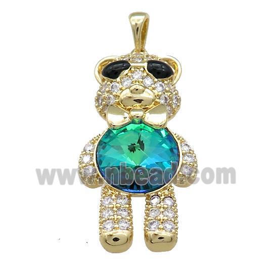 Copper Bear Pendant Pave Zircon Crystal Glass Gold Plated