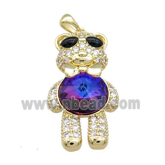 Copper Bear Pendant Pave Zircon Crystal Glass Gold Plated