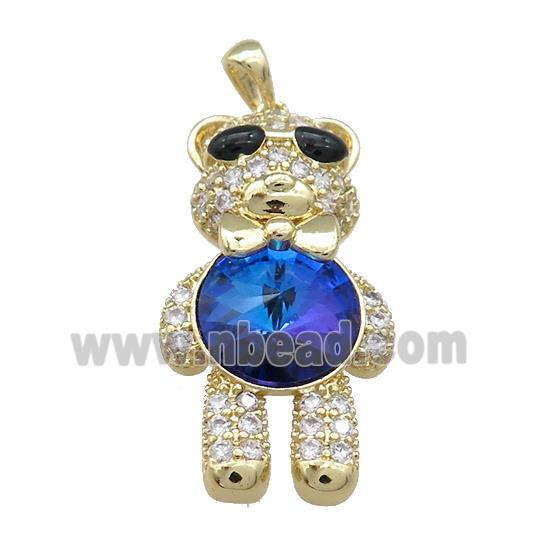 Copper Bear Pendant Pave Zircon Crystal Glass Gold Plated