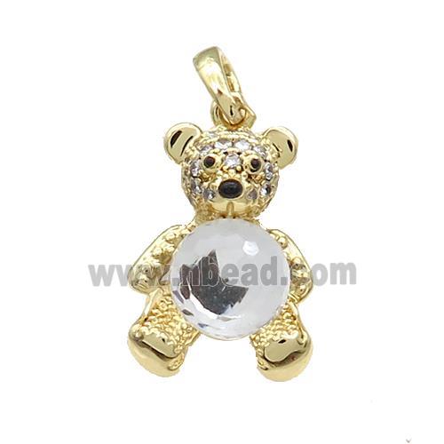 Copper Bear Pendant Pave Zircon Crystal Glass Gold Plated