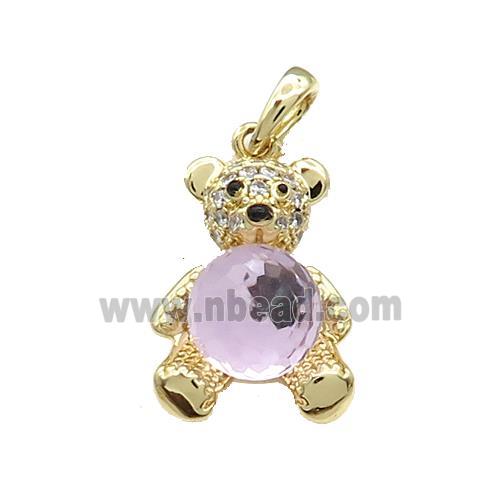 Copper Bear Pendant Pave Zircon Crystal Glass Gold Plated