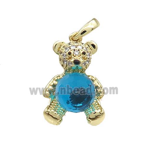 Copper Bear Pendant Pave Zircon Crystal Glass Gold Plated