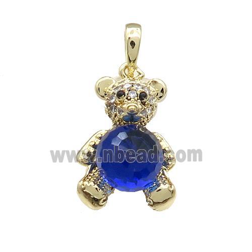 Copper Bear Pendant Pave Zircon Crystal Glass Gold Plated