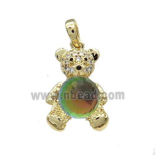 Copper Bear Pendant Pave Zircon Crystal Glass Gold Plated