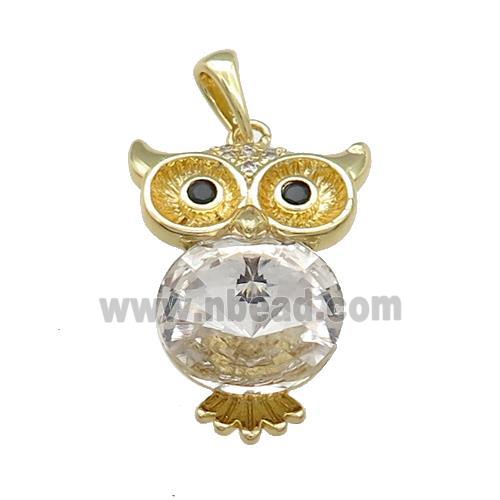 Copper Owl Charms Pendant Pave Crystal Glass Gold Plated