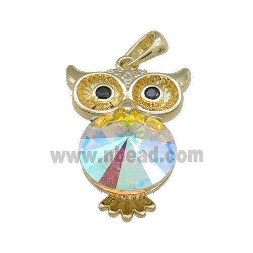 Copper Owl Charms Pendant Pave Crystal Glass Gold Plated