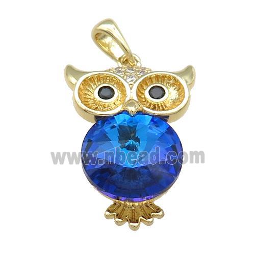 Copper Owl Charms Pendant Pave Crystal Glass Gold Plated