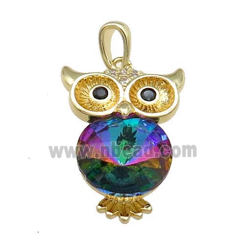 Copper Owl Charms Pendant Pave Crystal Glass Gold Plated