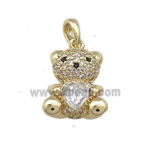 Copper Bear Pendant Pave Zircon Crystal Glass Gold Plated