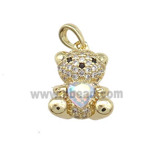 Copper Bear Pendant Pave Zircon Crystal Glass Gold Plated