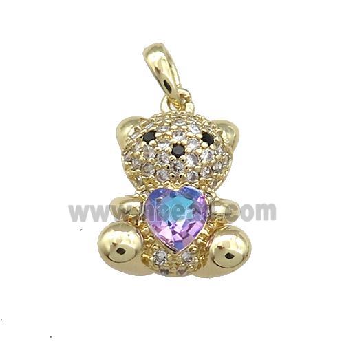 Copper Bear Pendant Pave Zircon Crystal Glass Gold Plated