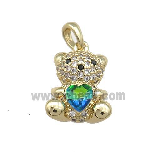 Copper Bear Pendant Pave Zircon Crystal Glass Gold Plated