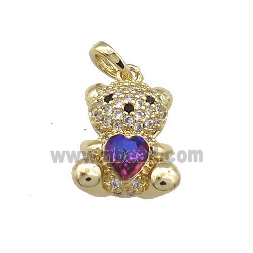 Copper Bear Pendant Pave Zircon Crystal Glass Gold Plated