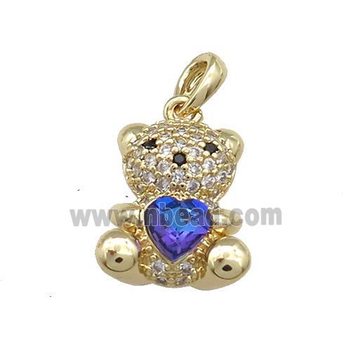 Copper Bear Pendant Pave Zircon Crystal Glass Gold Plated