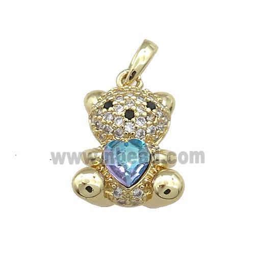 Copper Bear Pendant Pave Zircon Crystal Glass Gold Plated