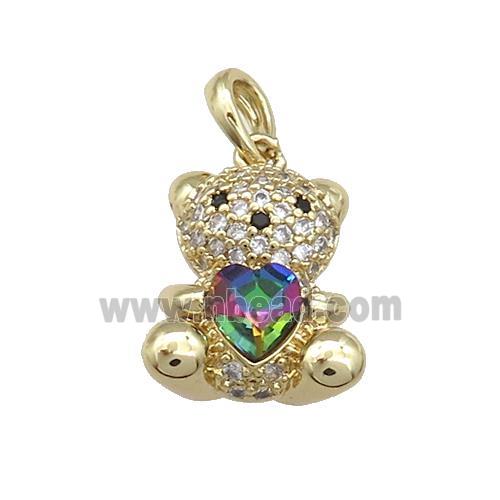 Copper Bear Pendant Pave Zircon Crystal Glass Gold Plated