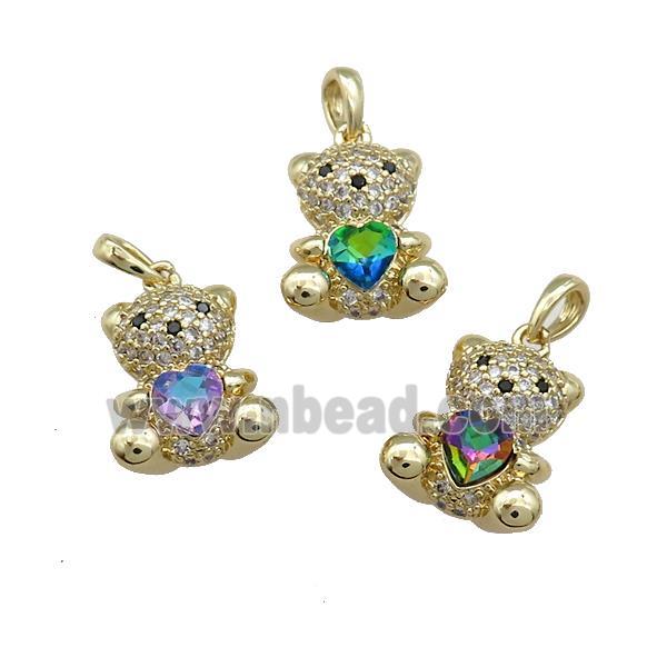 Copper Bear Pendant Pave Zircon Crystal Glass Gold Plated Mixed