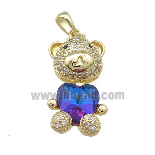 Copper Mouse Pendant Pave Zircon Crystal Glass Gold Plated