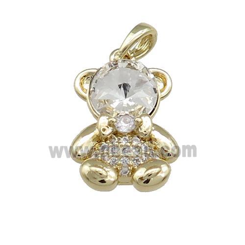 Copper Bear Pendant Pave Zircon Crystal Glass Gold Plated