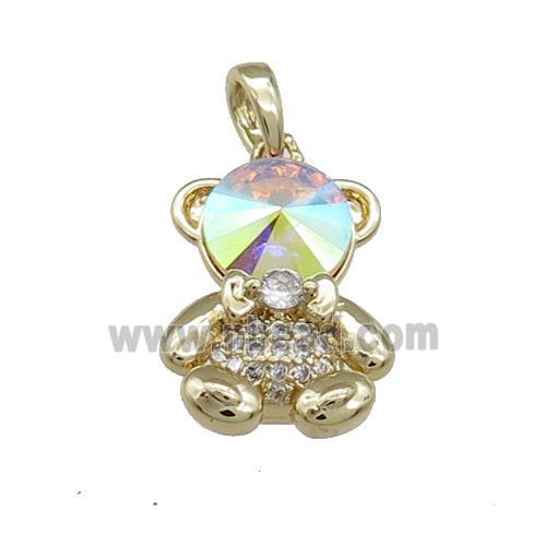 Copper Bear Pendant Pave Zircon Crystal Glass Gold Plated