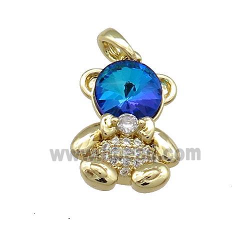 Copper Bear Pendant Pave Zircon Crystal Glass Gold Plated