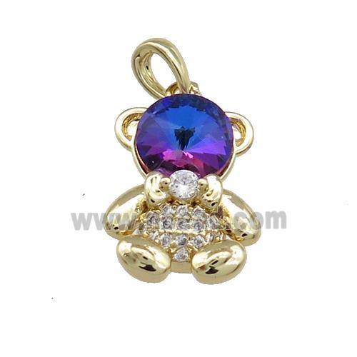 Copper Bear Pendant Pave Zircon Crystal Glass Gold Plated