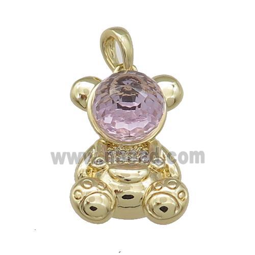 Copper Bear Pendant Pave Zircon Crystal Glass Gold Plated