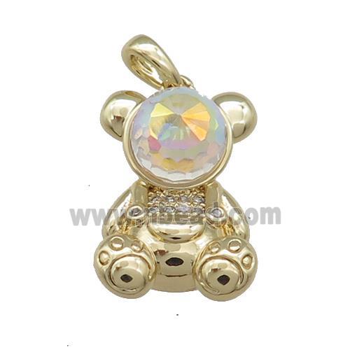 Copper Bear Pendant Pave Zircon Crystal Glass Gold Plated