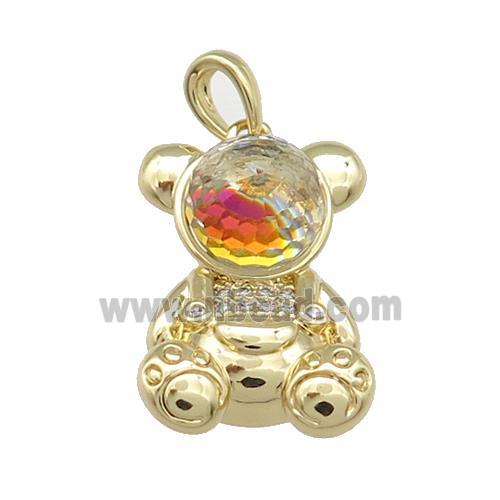 Copper Bear Pendant Pave Zircon Crystal Glass Gold Plated