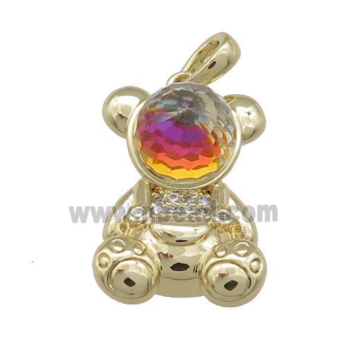 Copper Bear Pendant Pave Zircon Crystal Glass Gold Plated