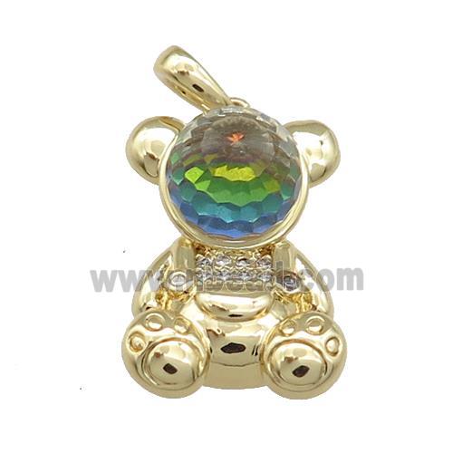 Copper Bear Pendant Pave Zircon Crystal Glass Gold Plated