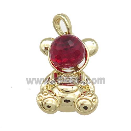 Copper Bear Pendant Pave Zircon Crystal Glass Gold Plated