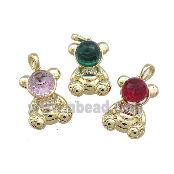 Copper Bear Pendant Pave Zircon Crystal Glass Gold Plated Mixed