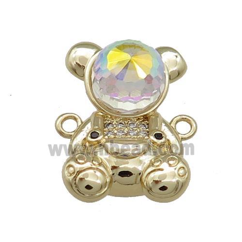 Copper Bear Connector Pave Zircon Crystal Glass Gold Plated