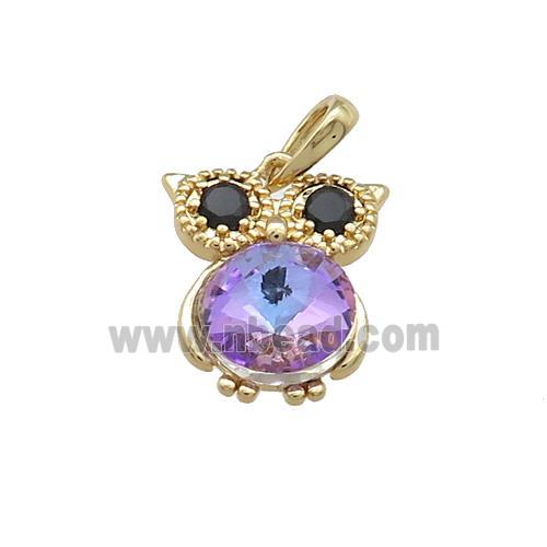 Copper Owl Pendant Pave Zircon Crystal Glass Gold Plated