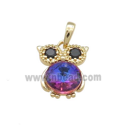 Copper Owl Pendant Pave Zircon Crystal Glass Gold Plated