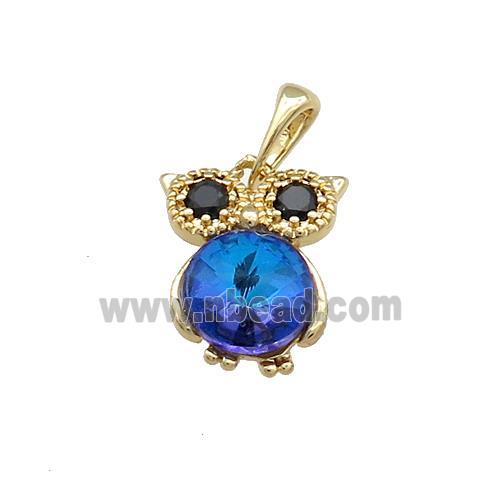 Copper Owl Pendant Pave Zircon Crystal Glass Gold Plated