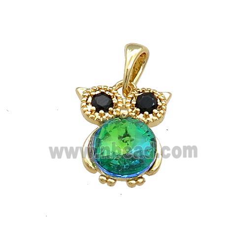 Copper Owl Pendant Pave Zircon Crystal Glass Gold Plated