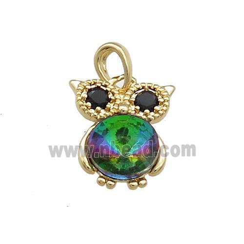 Copper Owl Pendant Pave Zircon Crystal Glass Gold Plated