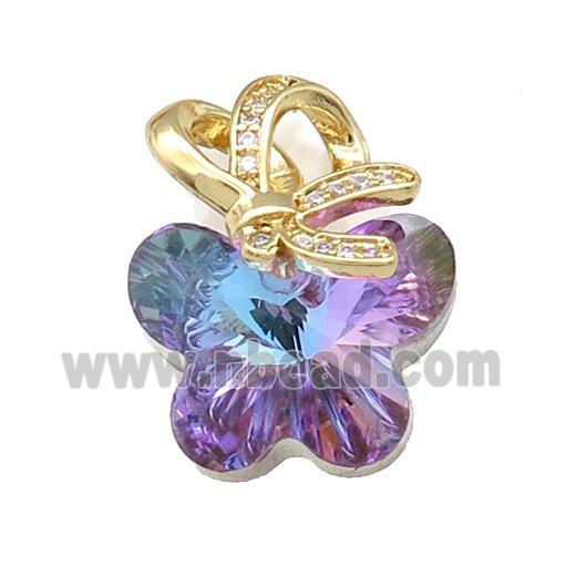 Rainbow Crystal Glass Butterfly Pendant Copper Pave Zircon Gold Plated