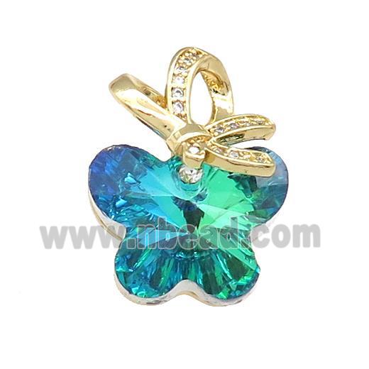 Crystal Glass Butterfly Pendant Copper Pave Zircon Gold Plated