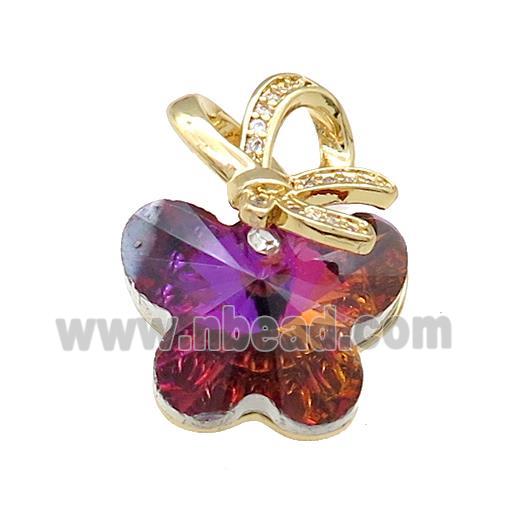 Crystal Glass Butterfly Pendant Copper Pave Zircon Gold Plated