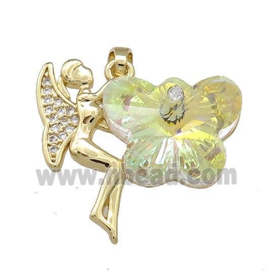 Copper Fairy Pendant Pave Crystal Glass Zircon Gold Plated